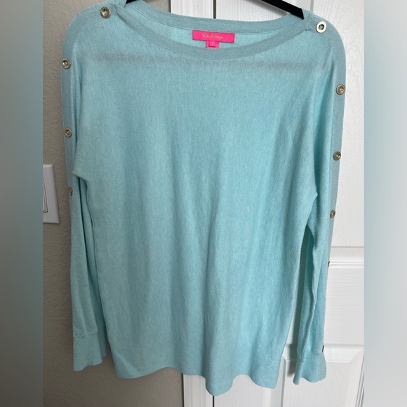 Lilly Pulitzer Milton Boatneck Sweater Whispered Heather blue/green sz S - Picture 1 of 6